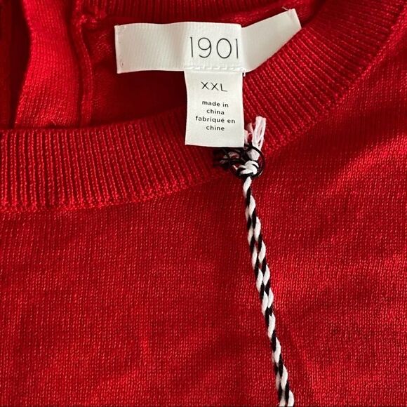 1901 NWT Red Cotton Round Neck Sweater XXL - Picture 3 of 5